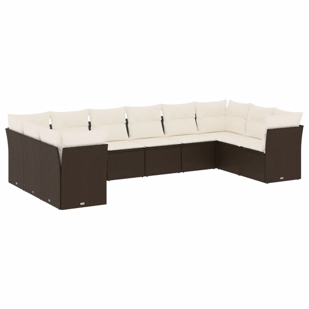 Set Divani da Giardino 10pz con Cuscini in Polyrattan Marronecod mxl 90177
