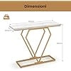 Tavolo Consolle, Tavolo d’Ingresso in Finto Marmo con Telaio Geometrico a Forma di Diamante e Dispositivo Antiribaltamento, Tavolo Moderno per Ingresso, Salotto e Corridoio