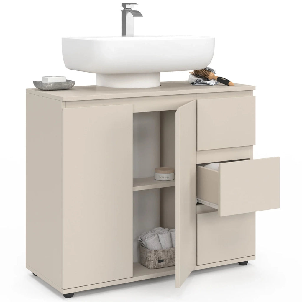 IDMarket - Mobiletto da bagno TOMI con armadietto e 3 cassetti beige
