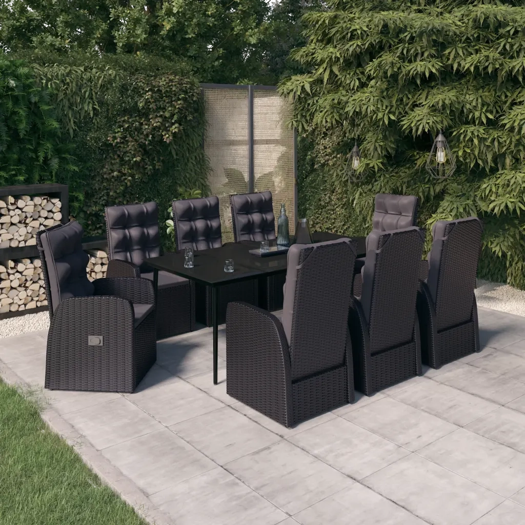 Set Mobili da Pranzo da Giardino 9 pz con Cuscini Nero cod mxl 41939