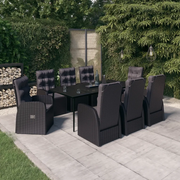 Set Mobili da Pranzo da Giardino 9 pz con Cuscini Nero cod mxl 41939