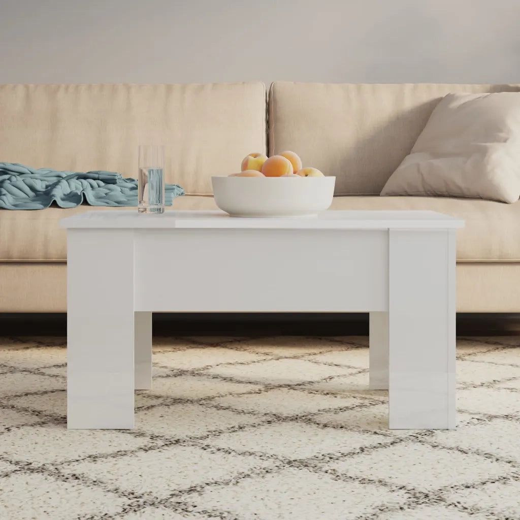 Tavolino da Salotto Bianco Lucido 79x49x41 cm Legno Compensato