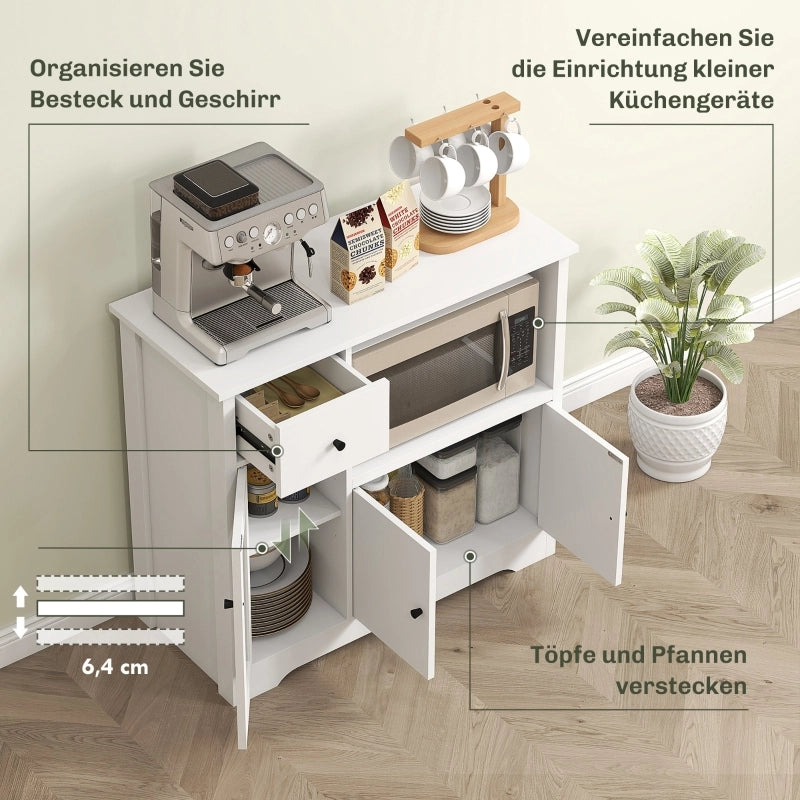 Credenza da cucina con vano per microonde cassetto e ripiano regolabile in legno bianco 80 × 35 × 72,2 cm
