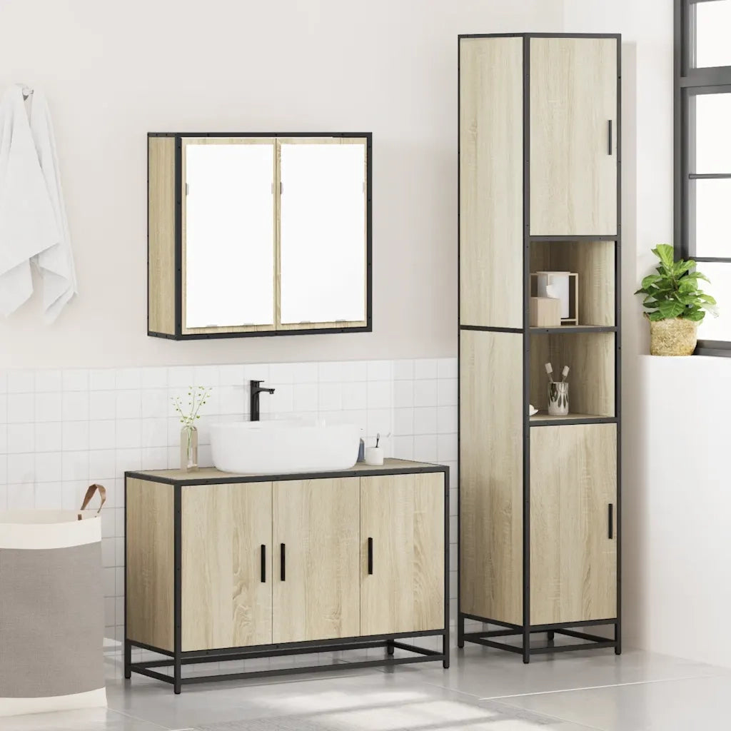 Set Mobili da Bagno 3 pz Rovere Sonoma in Legno Multistrato
