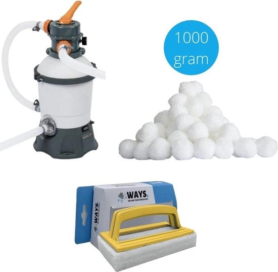 Pompa per filtro sabbioso 3028 L/u & Bocchette di filtro 1000 gram & Spazzola per pulizia WAYS
