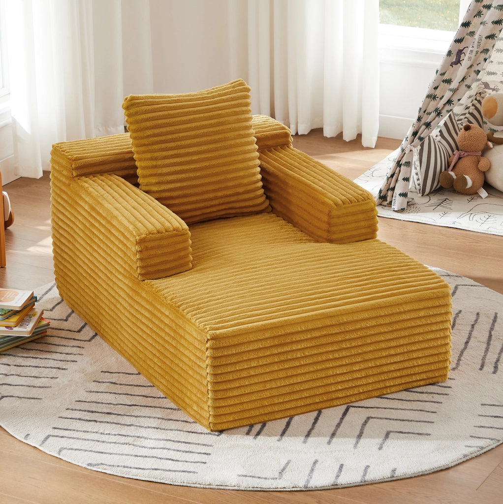 Divano chaise longue in velluto a coste giallo senza montaggio