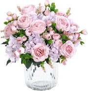 4 pacchi di fiori artificiali per matrimonio e decorazione - piemontesi e hortensie in tonalità rosa- viola