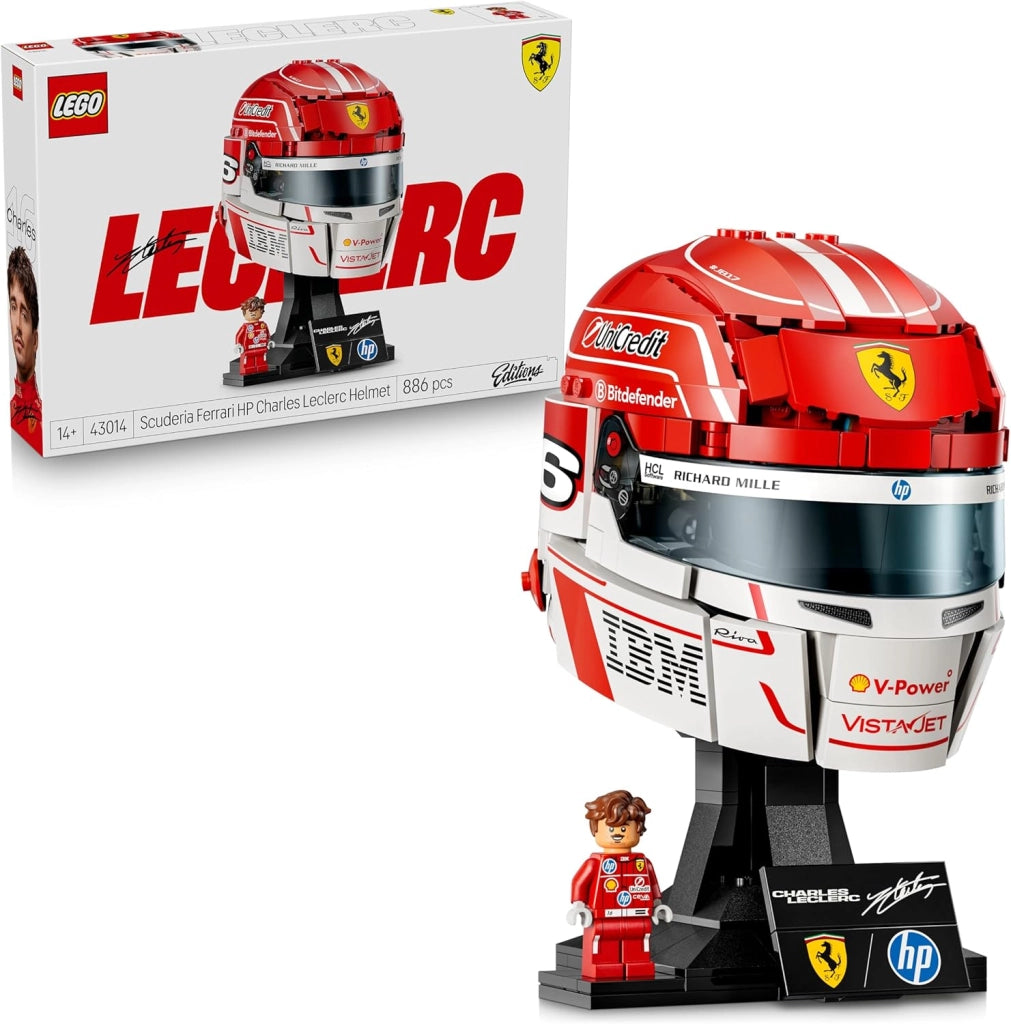 LEGO Editions Scuderia Ferrari HP Charles Leclerc Helmet - F1 Merchandise - Display Model Kit w/Collectible Minifigure,