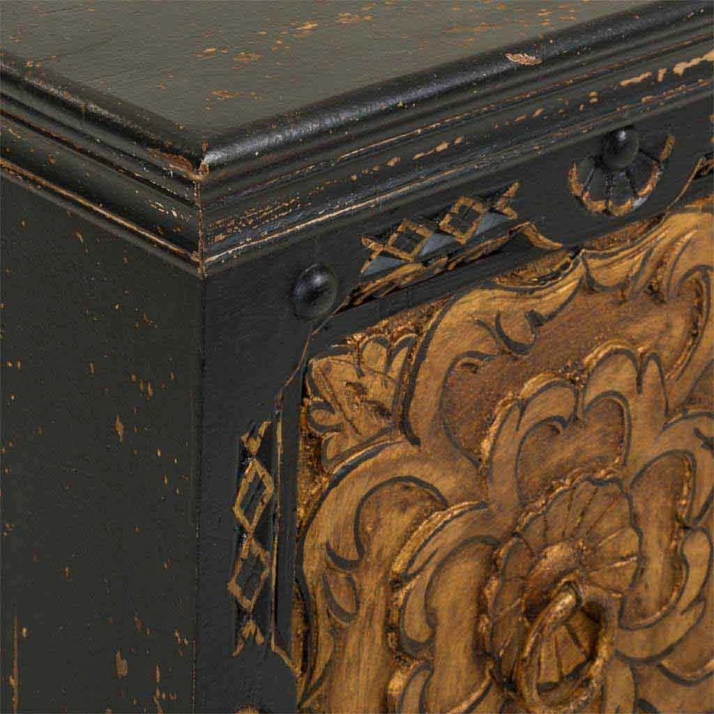 Comodino in legno intagliato nero 50x40x59