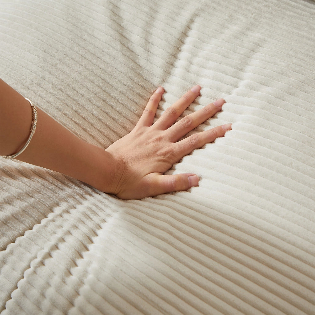 Divano Angolare con Chaise Longue in Tessuto a Coste e Cuscini ¨C MINIMAL ¨C Grigio