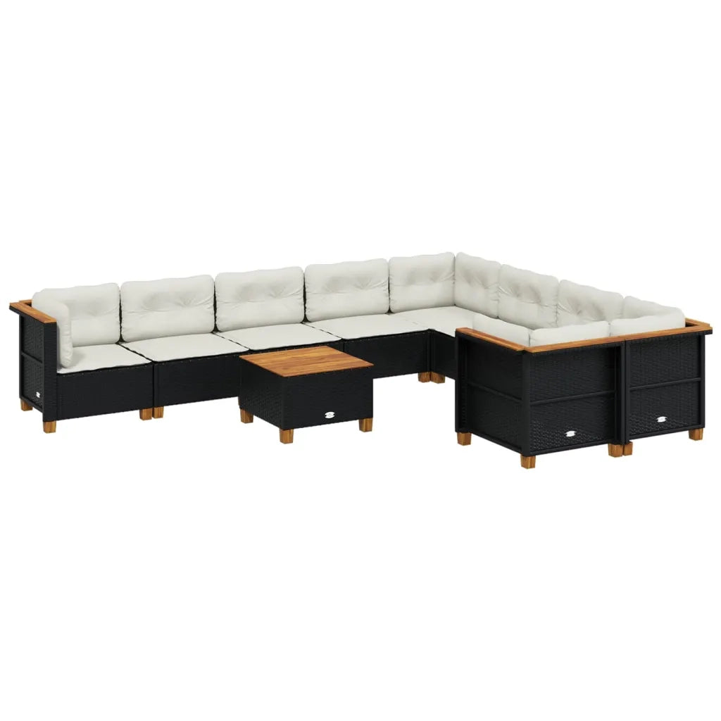 Set Divani da Giardino 10pz con Cuscini in Polyrattan Nero 3262007