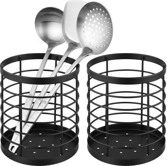 Set di supporto per utensili da cucina 2 pezzi - Nero - Supporto per utensili da cucina - 13 x 15,5 cm - Robusto e moderno