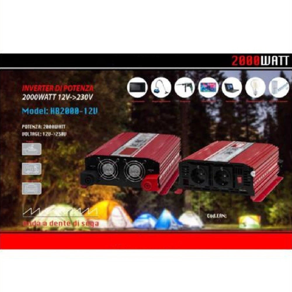 Trade Shop - Inverter Di Potenza 2000 Watt Per Auto Camper Da 12v A 230v Maxtech Hb2000-12v -