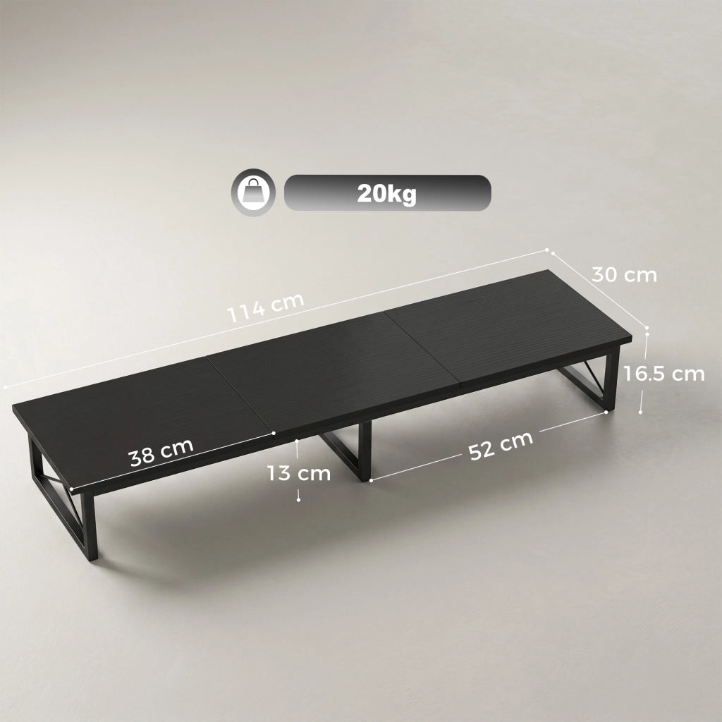 Supporto Monitor da Scrivania 114x30x16,5 cm Rialzo in Legno e Metallo Nero