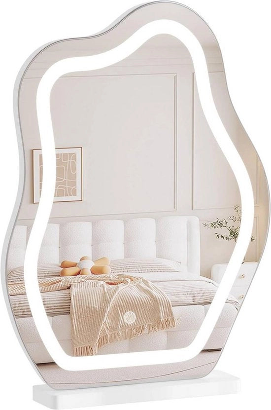 Specchio con Illuminazione - Forma di Nuvola - LED Dimmabile in 3 Colori - Specchio da Mente per Make-up o Gioielli - Per Ragazze e Donne - 43x56 cm - Incluso in MDF Standard - Bianco