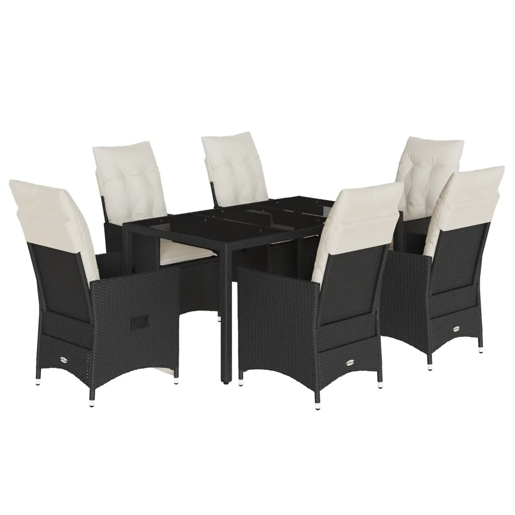 Set da Pranzo da Giardino 7 pz Nero con Cuscini in Polyrattan 3276696