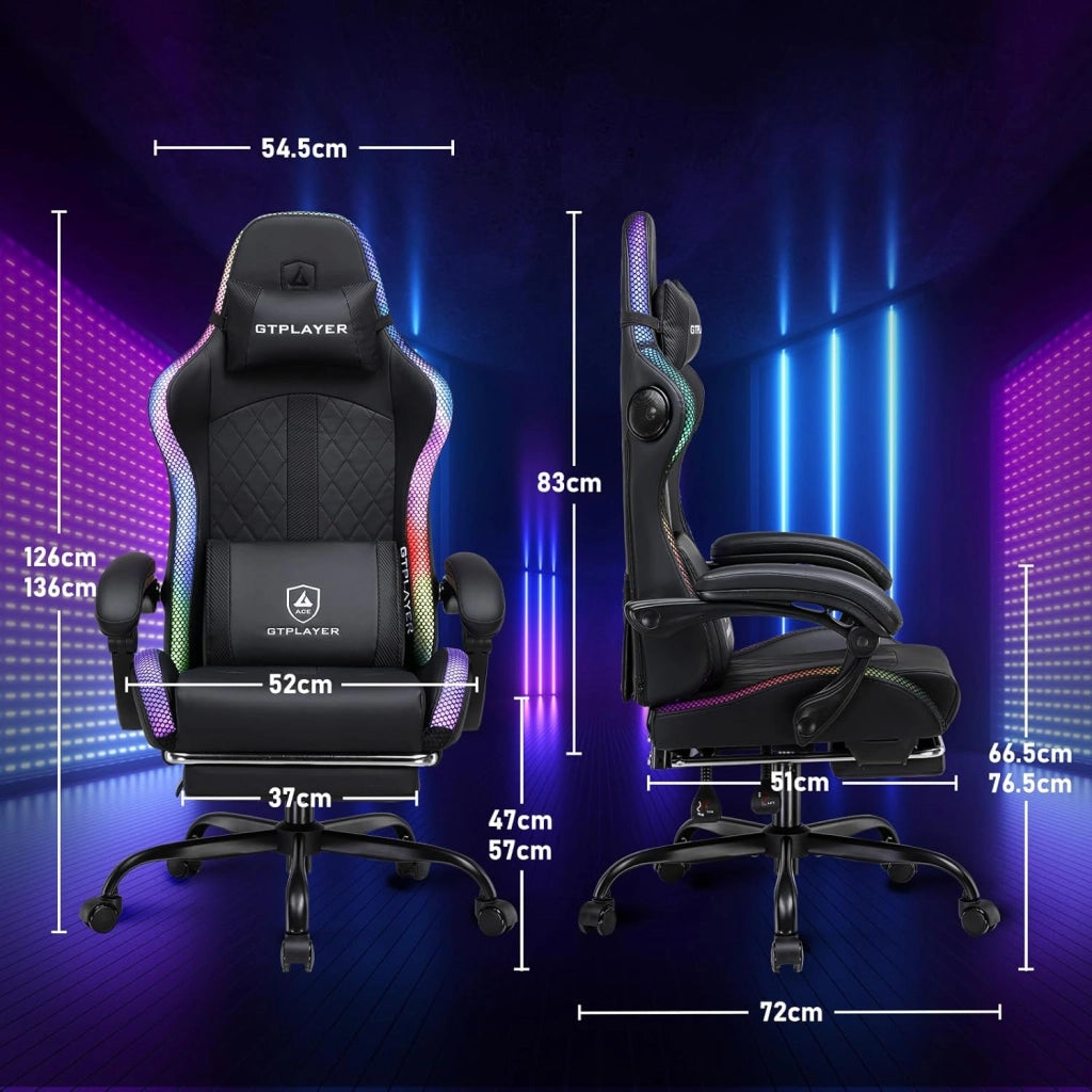 Sedia da gioco, sedia da ufficio, sedia da gioco con altoparlante e barra luminosa, sedia da giocatore, schienale con custodia, sedia ergonomica PC con telecomando