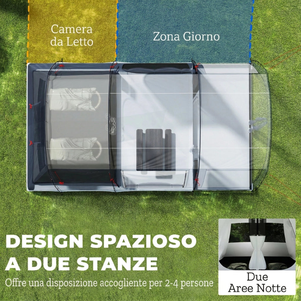 Tenda Campeggio a Tunnel per 2-4 Persone Alta 210cm con 2 Stanze, Impermeabile 3000mm per Trekking, Blu navy