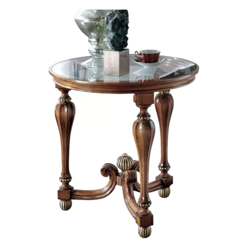 Tavolino rotondo vetro gamba ottagonale legno bassano 62x62x60 - Mobili 2G