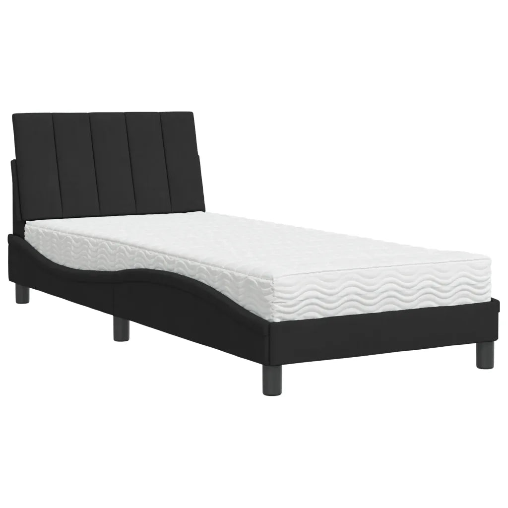 Letto con Materasso-Struttura Letto con Materasso Hanko Nero 90x190 cm in Velluto