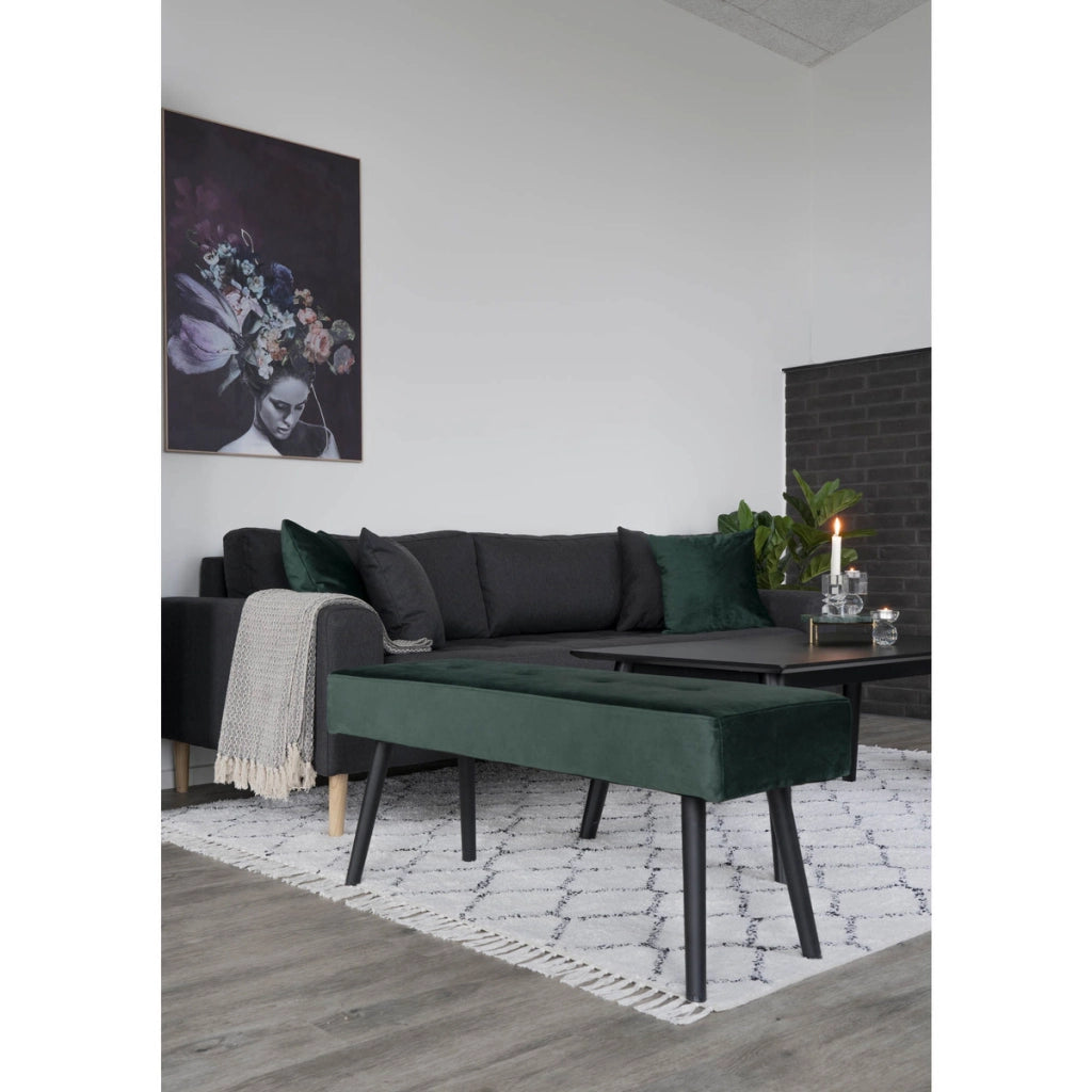 Panchina Skiby in velluto verde scuro con gambe nere, 100 cm