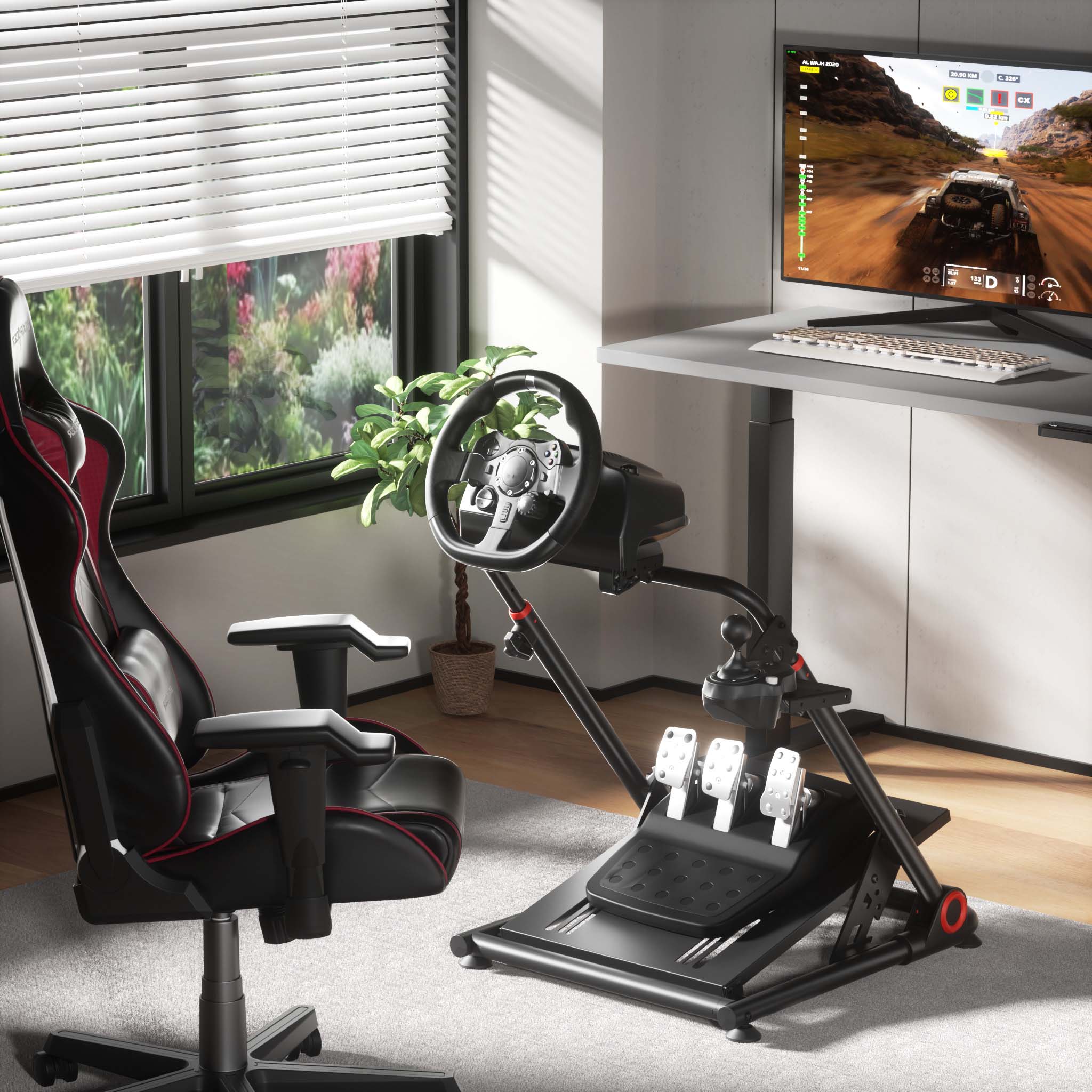 Supporto per volante e pedaliera, 68 x 82 x 83 cm, postazione volante richiudibile per sim racing, fissaggi per volante, leva del cambio e pedali