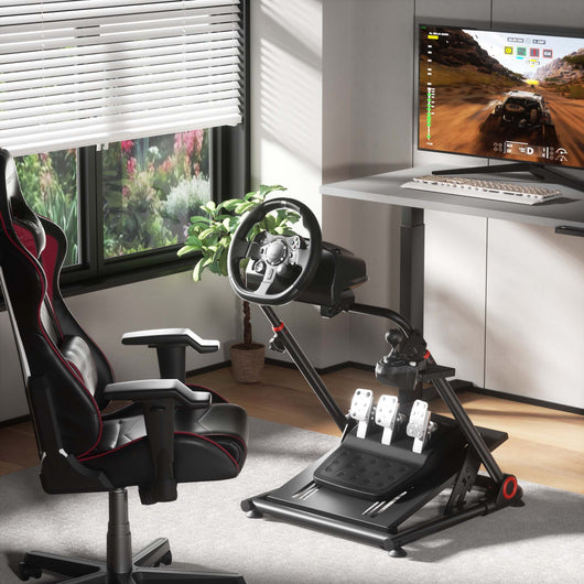 Supporto per volante e pedaliera, 68 x 82 x 83 cm, postazione volante richiudibile per sim racing, fissaggi per volante, leva del cambio e pedali