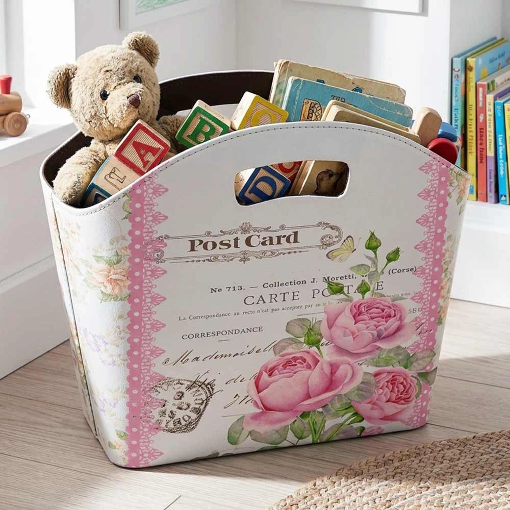 Borsetta Contenitore Flowers con manici fantasia rosa cm 40 x 15 x h 30