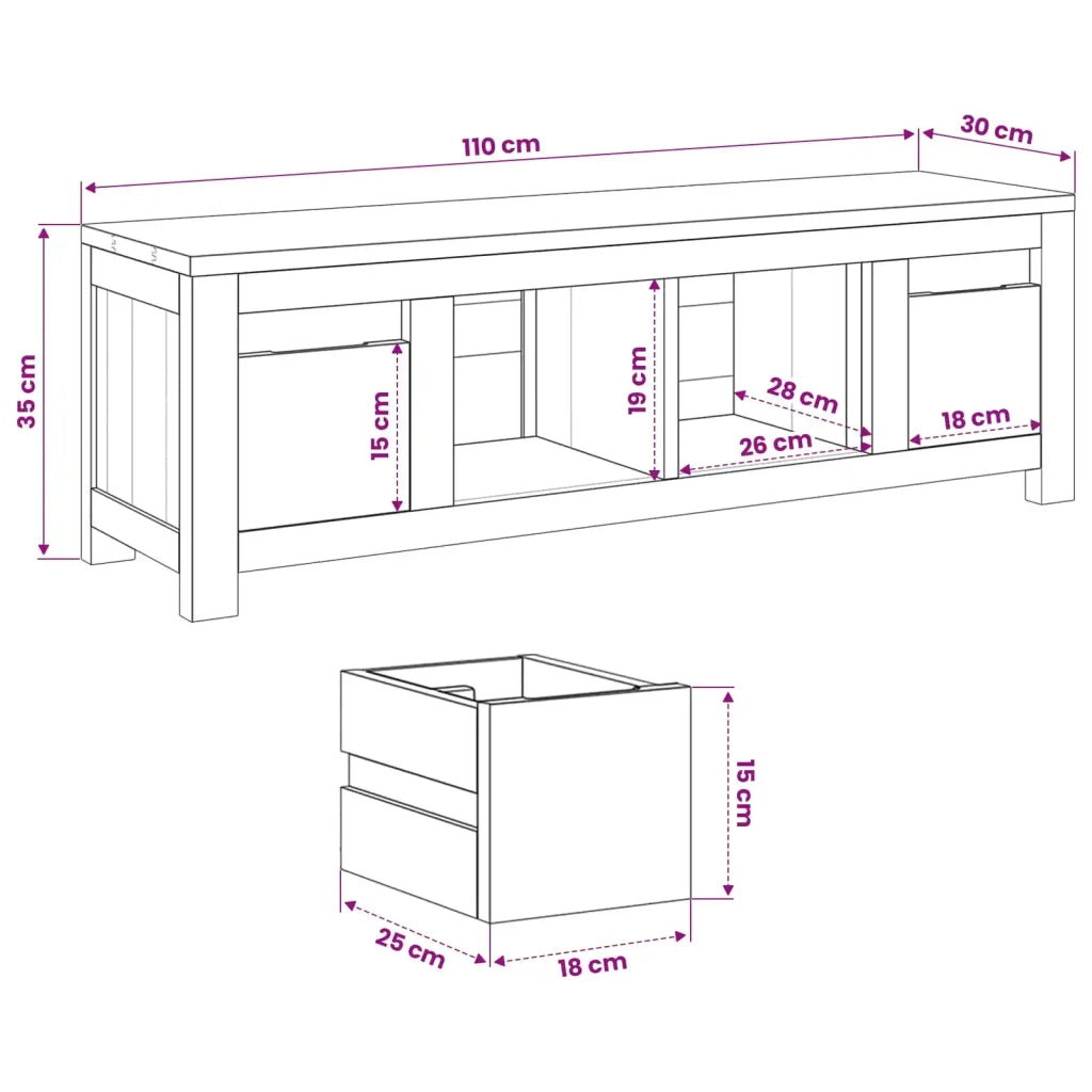 Mobile TV 110 x 30 x 35 cm Naturale Legno di teak solido 42024265