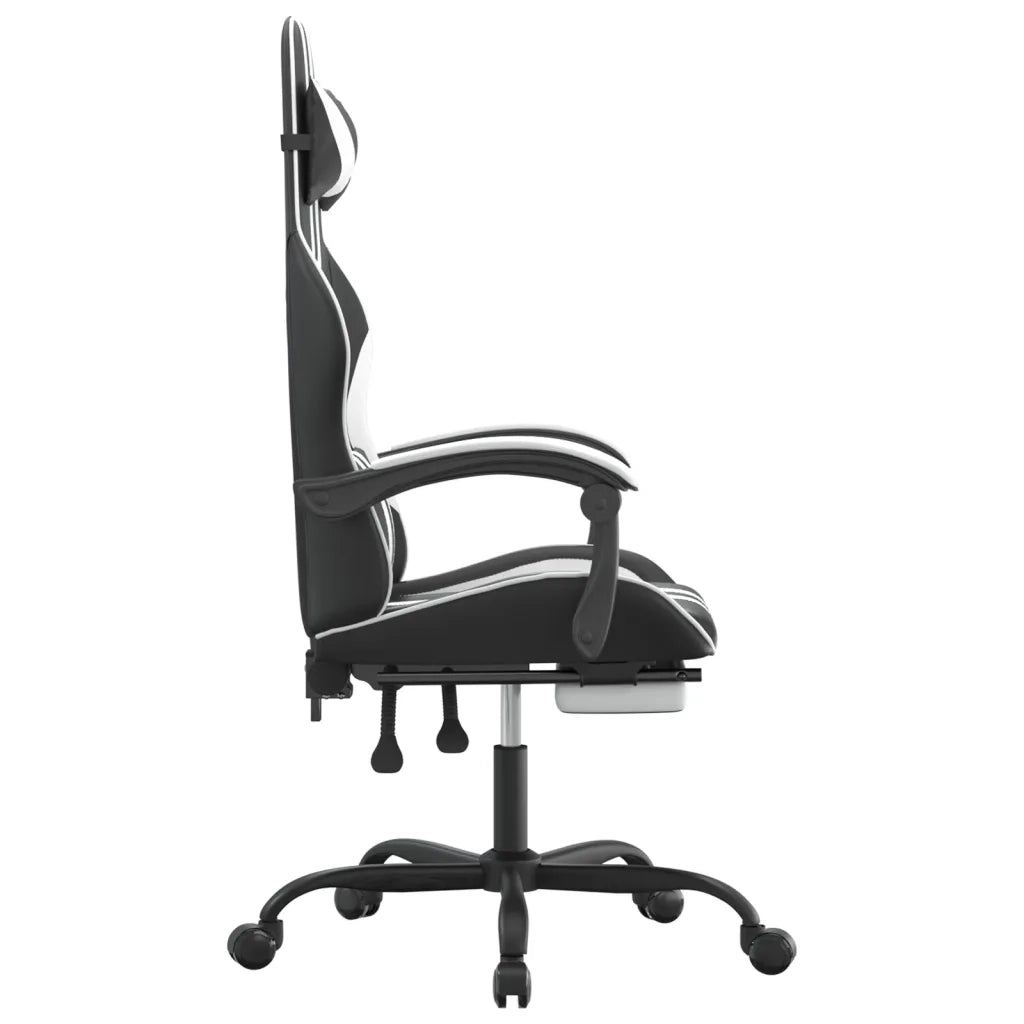 Sedia da Gaming Girevole Poggiapiedi Nero e Bianco Similpelle cod mxl 69328