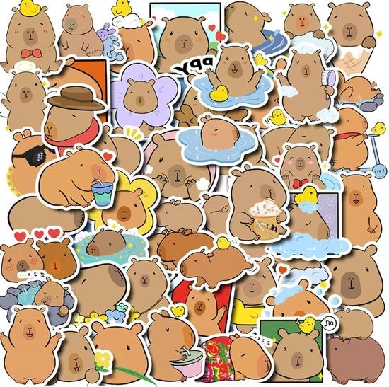 Stickers di animali - Capibara - Estetici - Set di adesivi - Album di scrapbooking - Laptop - 50 pezzi.