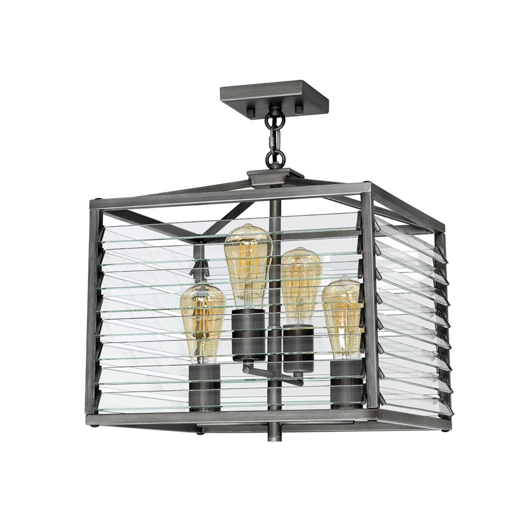 Lampadario Industrial Nordico Louvre Acciaio Canna Di Fucile Vetro 4 Luci E27