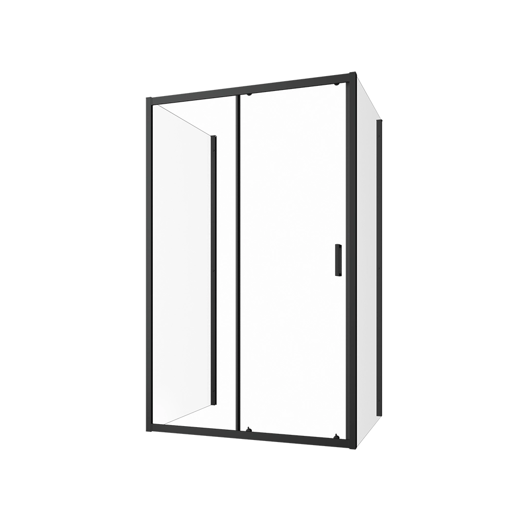 Box doccia nero opaco 3 lati 90x100x90cm con porta scorrevole e doppia parete fissa vetro 6mm trasparente h185cm | Madagascar