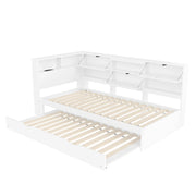 Letto estraibile singolo 90×200 cm con testiera con vano portaoggetti; USB Type C; senza materasso; bianco