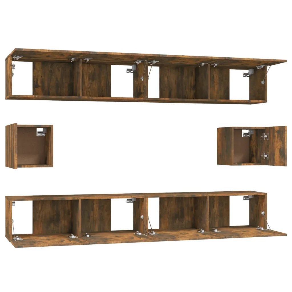 Set di Mobili Porta TV 6 pz Rovere Fumo in Legno Multistrato 3114371