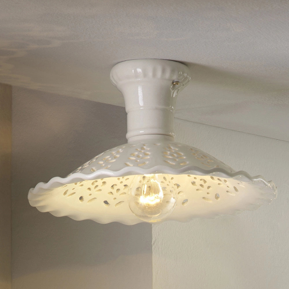 MERLETTO Plafoniera in Ceramica con Paralume Traforato Ø30