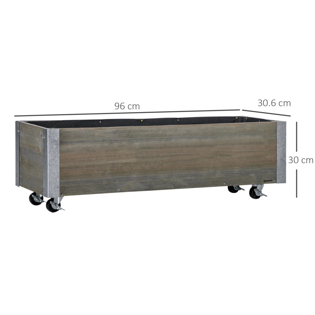 Fioriera Rettangolare 96x30,6x30 cm con Ruote e Freno in Legno di Abete Grigio