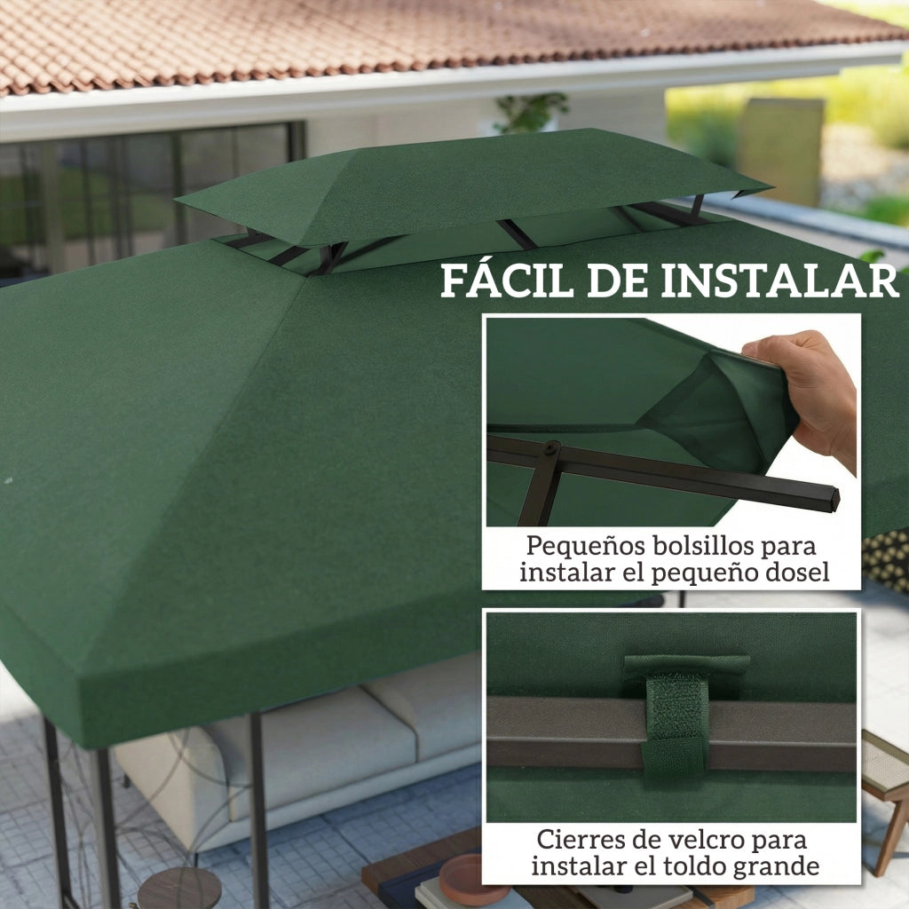 Toldo per Esterno 4x3 m ¨C zephmum ¨C Verde, Protezione UV, Doppio Tetto