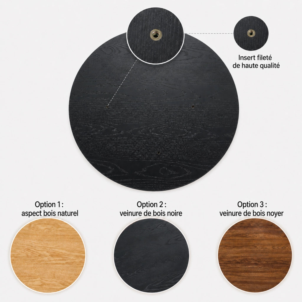 Tavolino modulare set di 2 piani rotondi con inserti filettati in MDF nero per interni