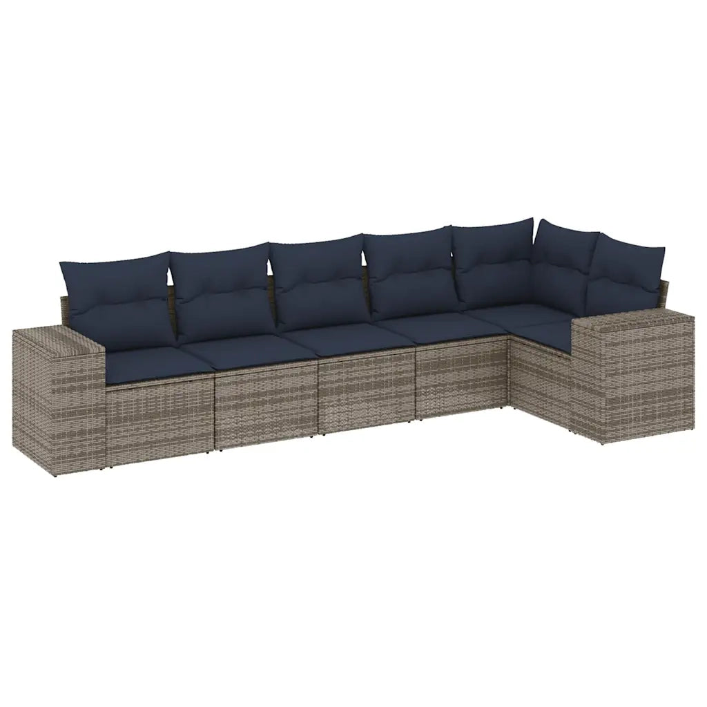 Set Divani da Giardino 6 pz con Cuscini Grigio in Polyrattan 3222590