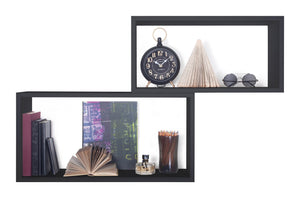 Set 2 Mensole Cubo da Parete Rettangolare in Fibra di Legno Bislungo Nero