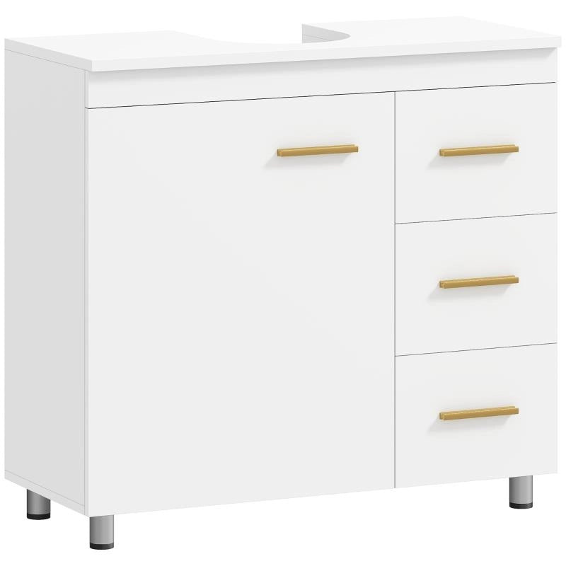 MOBILE SOTTOLAVABO CON INTAGLIO A U, ARMADIETTO E 3 CASSETTI, CHIUSURA AMMORTIZZATA, 70X30X65 CM, BIANCO