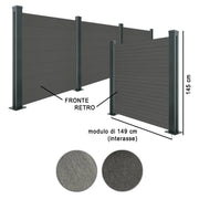 Recinzione In Legno Composito Wpc E Alluminio - Kit Modulo L.149 X H.205 Cm Altezza: 145 cm