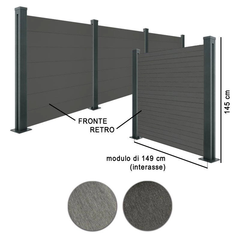 Recinzione In Legno Composito Wpc E Alluminio - Kit Modulo L.149 X H.205 Cm Altezza: 145 cm