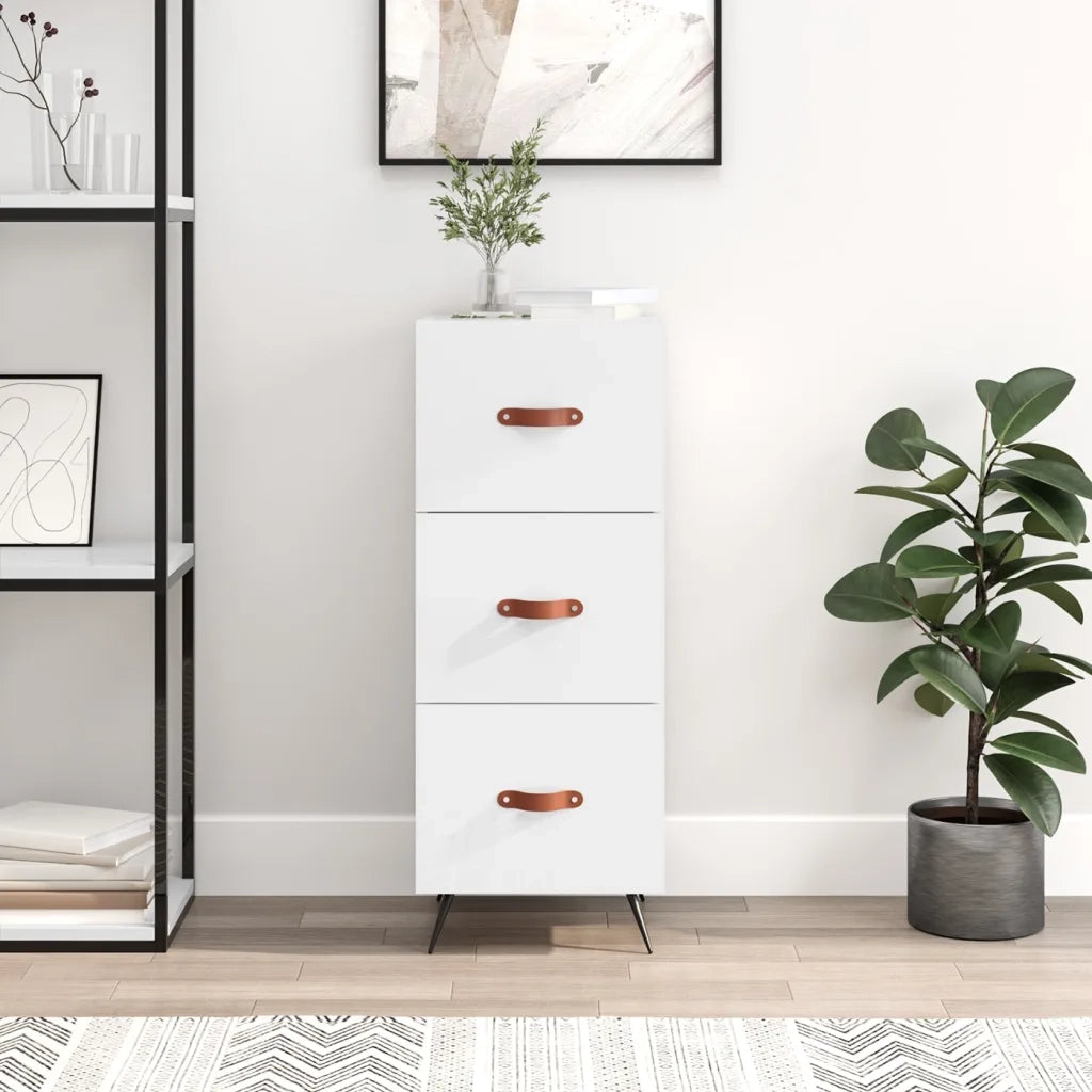 Credenza | Madia | Buffet da pranzo | Armadio da pranzo Bianco Lucido 34,5x34x90 cm in Legno Multistrato