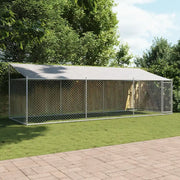 Gabbia Cani con Tetto e Porta Grigia 6x2x2 m in Acciaio Zincato 3209569
