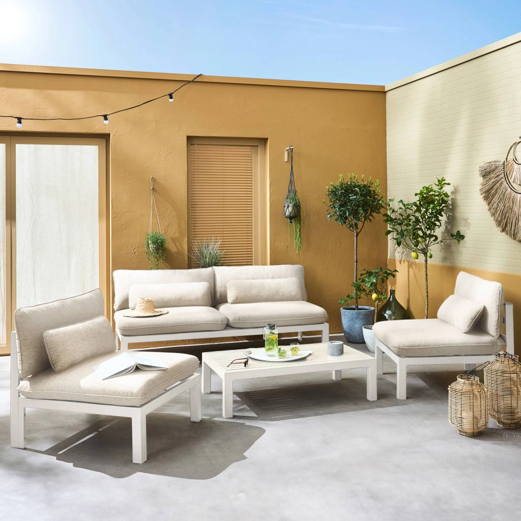 Salotto da giardino in alluminio, 5 posti, beige