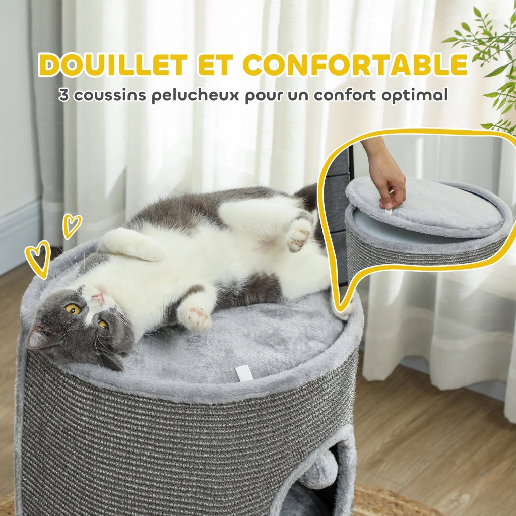 Tiragraffi per gatti modulare a 3 livelli con palline ¨C Minimal ¨C grigio 42x69 cm