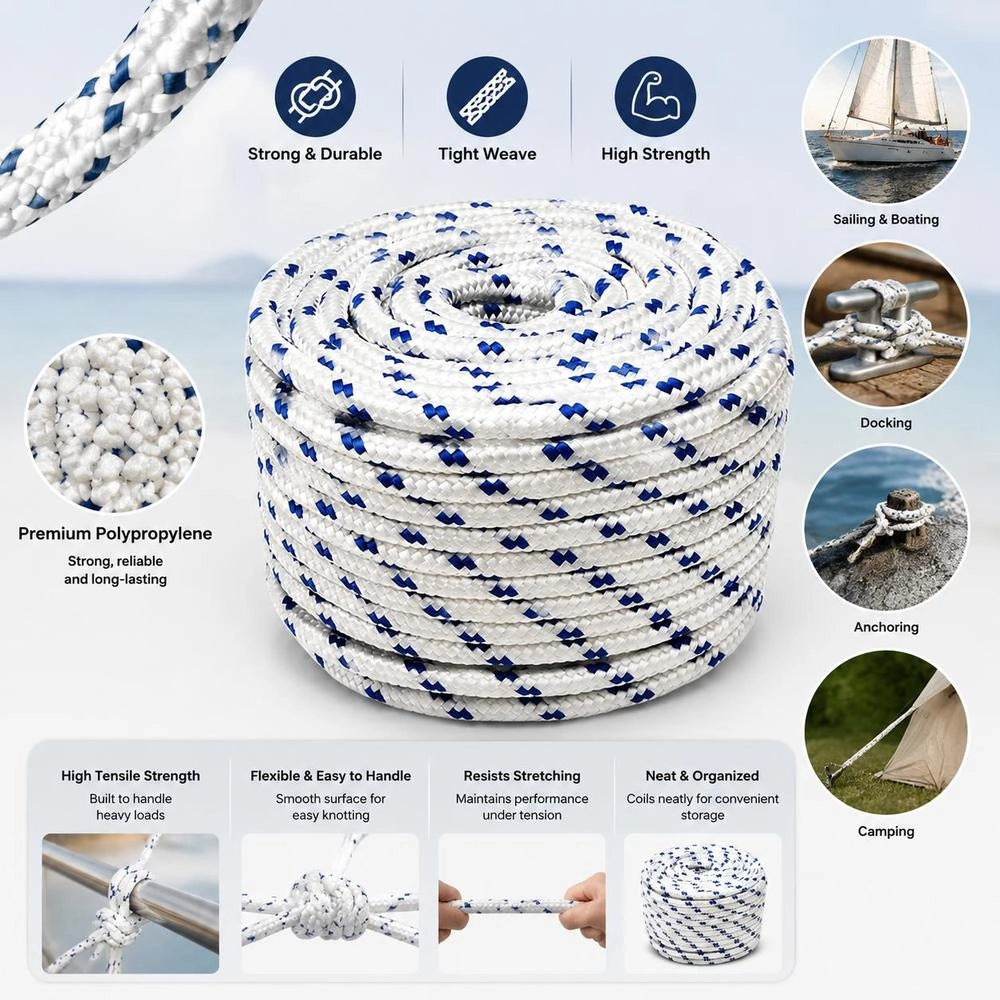 Boat Rope, White, 12 Mm, 100 M, Polypropylene