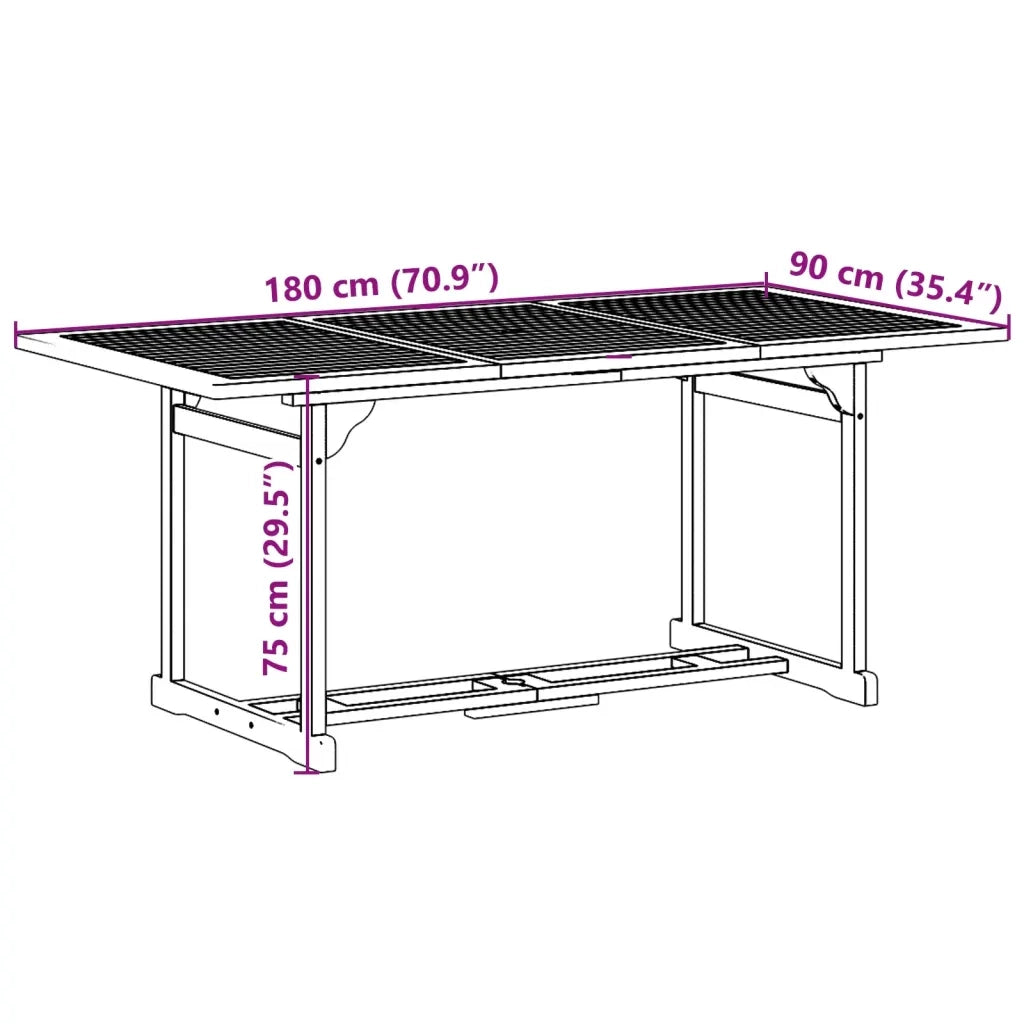 Set da Pranzo da Giardino 9pz 180x90x75cm Legno Massello Acacia 3321531